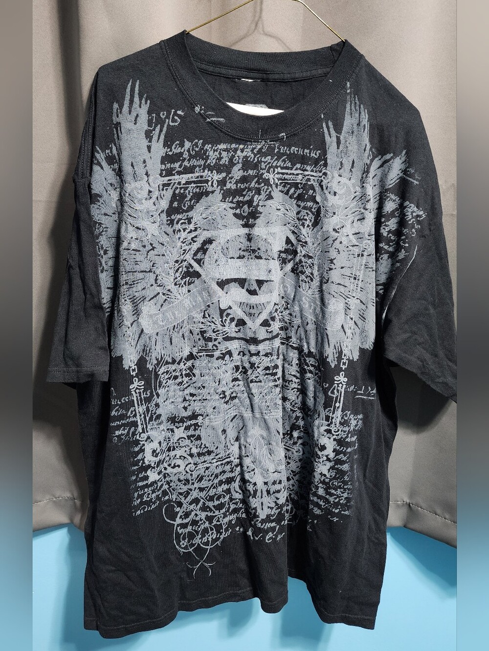 Vintage 2009 DC Comics Superman Graphic T-Shirt Black Gothic Wings XXL